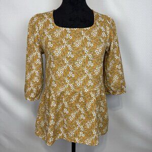 Matilda Jane Just Imagine Shay Mustard Floral Babydoll Blouse Size Girls 16